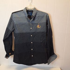 Porto Blanco Black Pattern Button Flip Cuff  Algondon Cotton‎ Shirt Men's Large